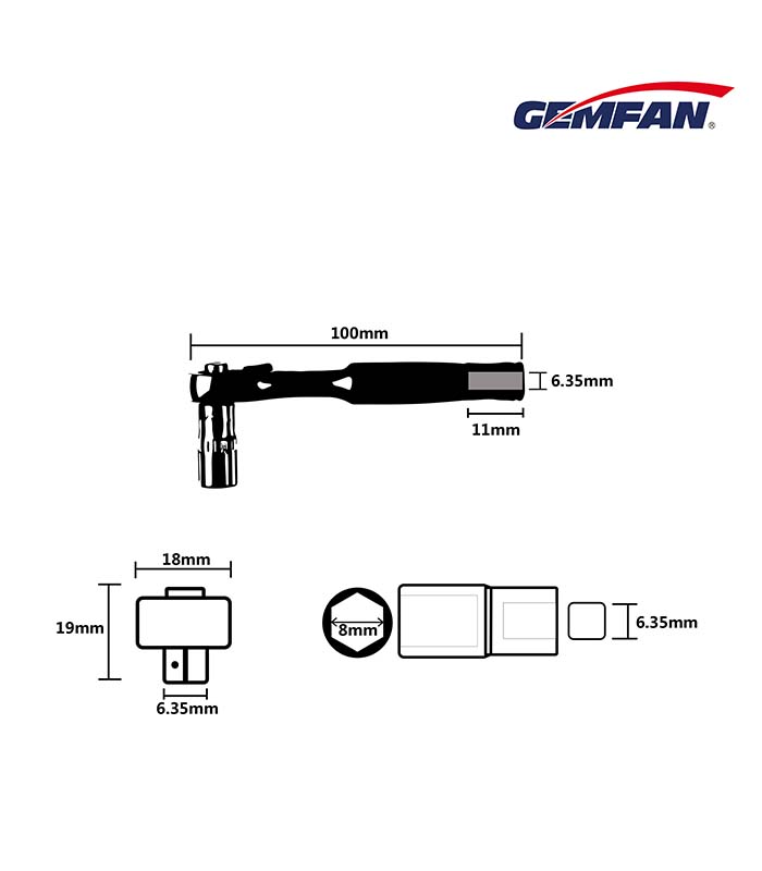 Gemfan Ratchet 1/4″ Screwdriver Socket Prop Wrench – 8MM