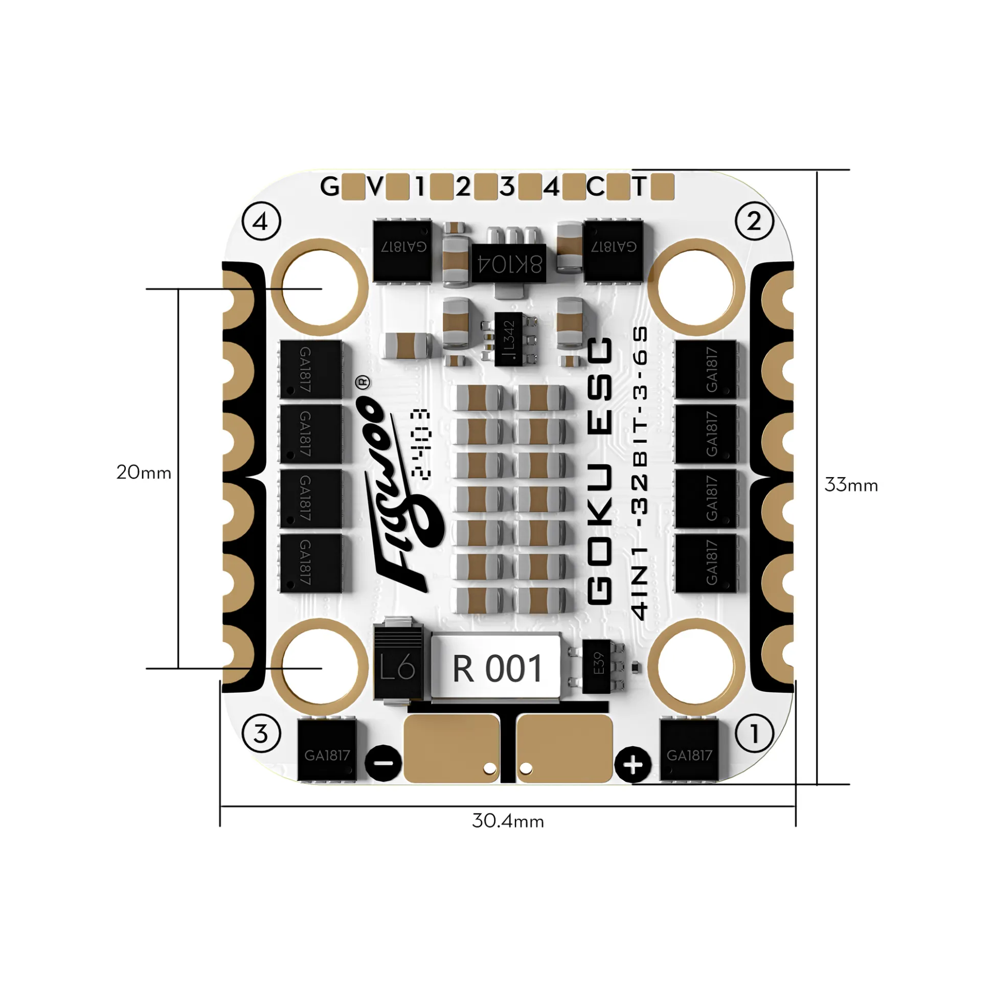FlyWoo GOKU G45M 32BIT 128K 2-6S 45A ESC (20×20)